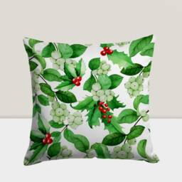 Christmas Berries Cushion Cover, Joyful Xmas Pillow Case, Merry Home Decoration, New Year Gift, Winter Living Room Decor - thumbnail 3