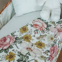 Hibiscus Rose Blanket & Hat, 80x90 cm Blanket, Baby Jersey Hat, Organic Cotton Blanket, Gift Newborn - thumbnail 3