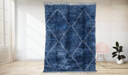 Moroccan Rug Blue, Berber Carpet , Beni Ourain , Handmade Rug, Boho Style, Area Tapis Berbere, Teppich - thumbnail 1