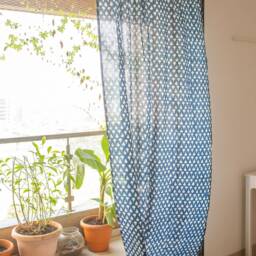 Indigo Tear Drop Print Semi Sheer Curtains, Cotton Sheer Panels, Curtains Boho, Curtain Panels, Blockprint Curtains, Pack Of 1 - thumbnail 3