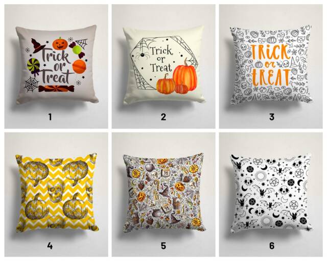 Trick Or Treat Pillow Cover/Carved Orange Pumpkin Cushion Cover/Happy Halloween Case/Spider With Witch Hat Throw Case - image 1