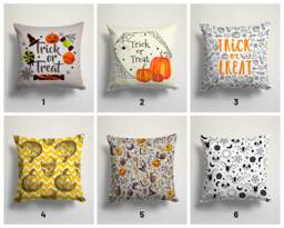 Trick Or Treat Pillow Cover/Carved Orange Pumpkin Cushion Cover/Happy Halloween Case/Spider With Witch Hat Throw Case - thumbnail 1