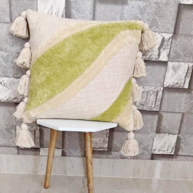 Boho Crewel Embroidered Cotton Throw Pillow Cover With Tassels - image 1