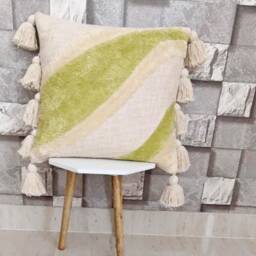 Boho Crewel Embroidered Cotton Throw Pillow Cover With Tassels - thumbnail 1