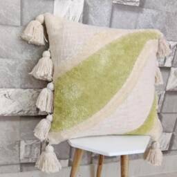 Boho Crewel Embroidered Cotton Throw Pillow Cover With Tassels - thumbnail 3