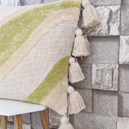Boho Crewel Embroidered Cotton Throw Pillow Cover With Tassels - thumbnail 2