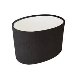 Charcoal Grey Oval Lampshade in Linen With White Lining, Textured Lightshade