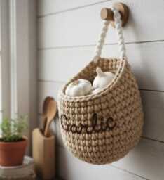 Crochet Hanging Wall Basket - Handmade Floral Storage Organizer, Boho Home Decor, Christmas Gift - thumbnail 2