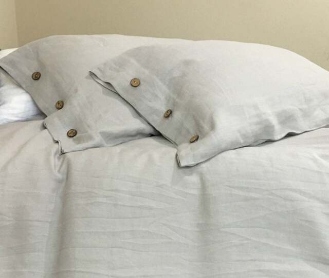 stone Grey Duvet Cover With Wood Button Closure Handmade in Natural Linen Flax, Neutral Color , Linen Bedding - image 1