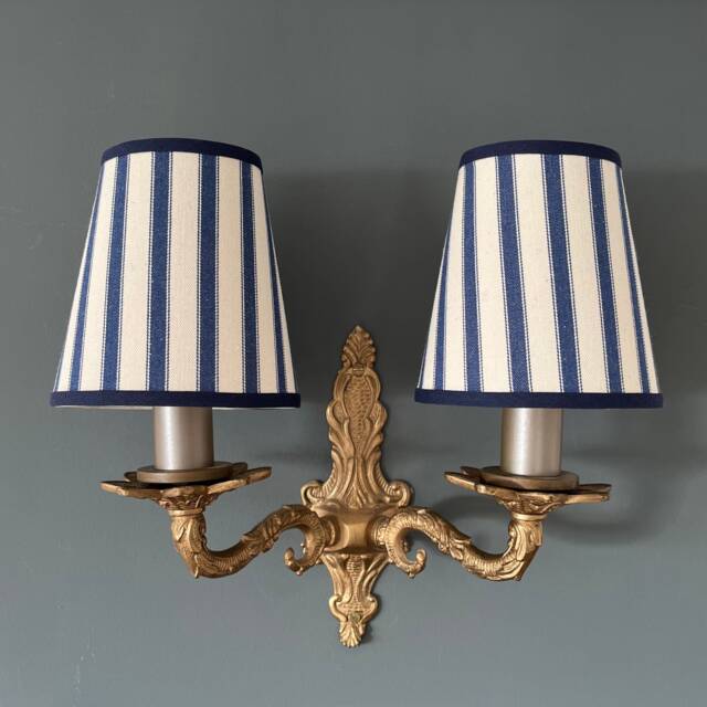 Classic Ian Mankin Navy Ticking Stripe - Handmade Candle Clip Lampshade For Wall Lights/Chandeliers - image 1