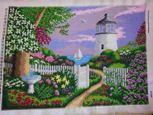 Embroidery Seed Beaded. Landscape Picture. Wall Art Home Decor - image 1