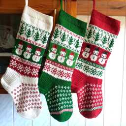 Hand Knit Christmas Stocking, Green Holiday Stocking With Snowmen - thumbnail 3