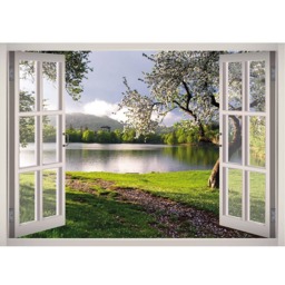 Flower Garden Landscape Window 3D Wall Decal Art Removable Wallpaper Lake View Mural Sticker Vinyl Home Decor - thumbnail 2