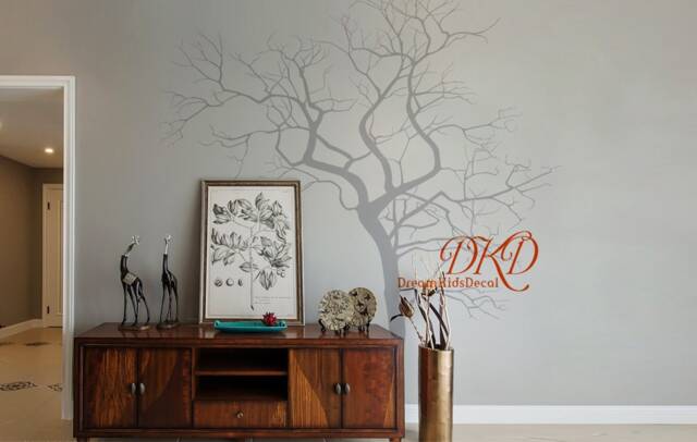 Tree Wall Decal, Winter Tree, Bird, Bare Art Home Decor, Hummingbirds, Vinyl Sticker - image 1
