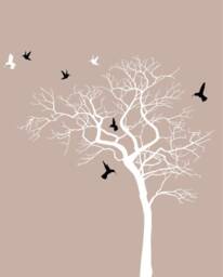 Tree Wall Decal, Winter Tree, Bird, Bare Art Home Decor, Hummingbirds, Vinyl Sticker - thumbnail 2