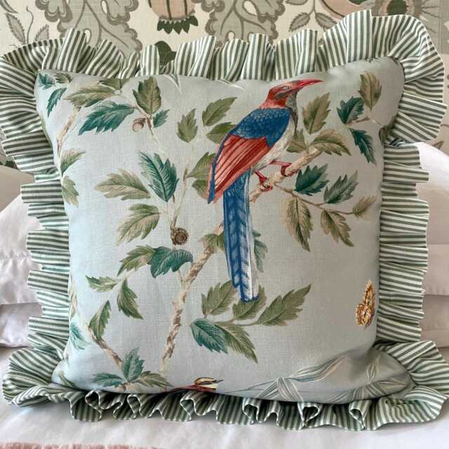 Handmade Linen Ruffle Cushion in Colefax & Fowler Ashdown Chinoiserie Print Including Feather Insert - image 1