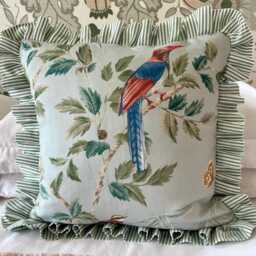 Handmade Linen Ruffle Cushion in Colefax & Fowler Ashdown Chinoiserie Print Including Feather Insert - thumbnail 1