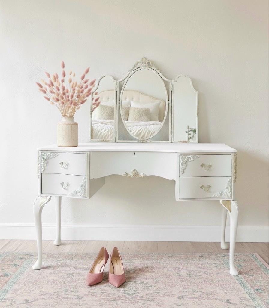 French Style Vanity Set Vintage Ornate Dressing Table With Mirror & Stool  by Etsy | uFurnish.com