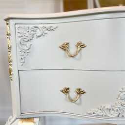 French Style Vanity Set Vintage Ornate Dressing Table With Mirror & Stool - thumbnail 3