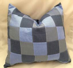 Denim Pillow Cover, Patchwork Blue Throw Pillow, Patch Work Sham, Vintage Pillow, Cover 20x20 - thumbnail 1