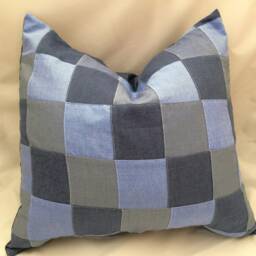 Denim Pillow Cover, Patchwork Blue Throw Pillow, Patch Work Sham, Vintage Pillow, Cover 20x20 - thumbnail 2