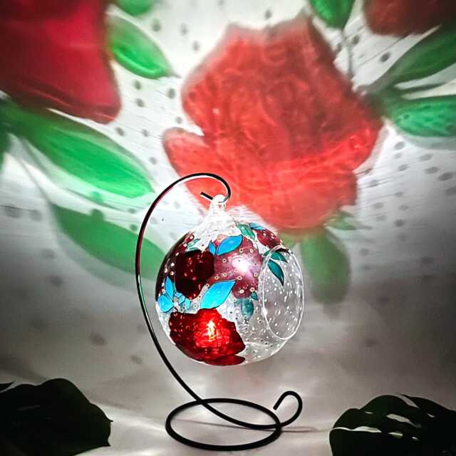 Red Roses Glass Candle Holder, Hand Painted Unique Tealight Home Decor - image 1
