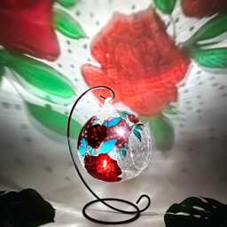 Red Roses Glass Candle Holder, Hand Painted Unique Tealight Home Decor