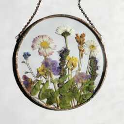 Pressed Wildflower Suncatcher Handmade Stained Glass Botanical Art - thumbnail 2