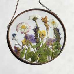 Pressed Wildflower Suncatcher Handmade Stained Glass Botanical Art - thumbnail 3