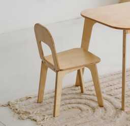 Toddler Natural Wood Color Chair, Children Plywood Durable Toddler Ergonomic Chair Gift, Grandchild Christmas Gift - thumbnail 1