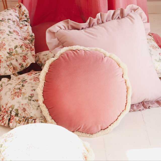Dusty Pink & Marsala Velvet Round Pillow Double-Sided Fringe Cushion - image 1