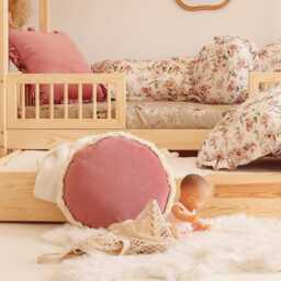 Dusty Pink & Marsala Velvet Round Pillow Double-Sided Fringe Cushion - thumbnail 2