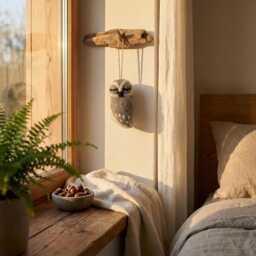Grey Owl Ornament Needle Felted Handmade Wool Woodland Hanging Decoration - thumbnail 2