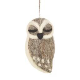 Grey Owl Ornament Needle Felted Handmade Wool Woodland Hanging Decoration - thumbnail 3