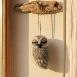Grey Owl Ornament Needle Felted Handmade Wool Woodland Hanging Decoration - thumbnail 1