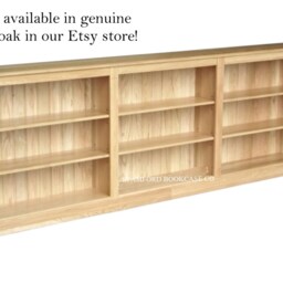 Handcrafted 8Ft Wide Solid Wood Low Bookcase, 3 Bay Adjustable Storage Bookshelves - thumbnail 4