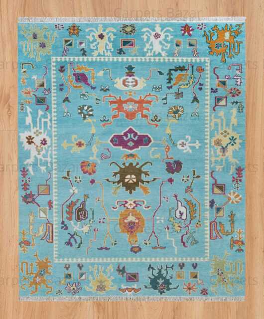 Blue Oushak Wool Rug, Large Colorful Area Coastal Farmhouse Style Ar_3716 - image 1