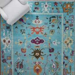 Blue Oushak Wool Rug, Large Colorful Area Coastal Farmhouse Style Ar_3716 - thumbnail 3