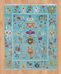 Blue Oushak Wool Rug, Large Colorful Area Coastal Farmhouse Style Ar_3716 - thumbnail 1