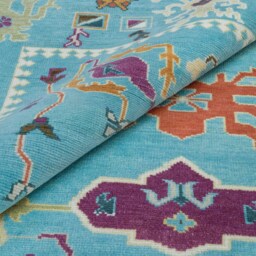 Blue Oushak Wool Rug, Large Colorful Area Coastal Farmhouse Style Ar_3716 - thumbnail 2