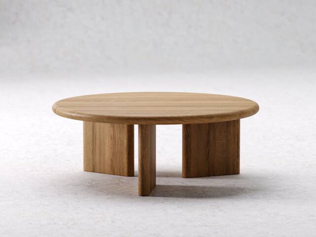 Wood Coffee Table For Living Room - Unique Round Large Oak Mid Century Modern - image 1