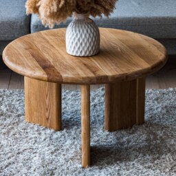 Wood Coffee Table For Living Room - Unique Round Large Oak Mid Century Modern - thumbnail 3