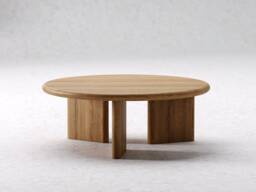 Wood Coffee Table For Living Room - Unique Round Large Oak Mid Century Modern - thumbnail 1