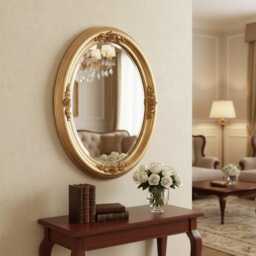 Classic Oval Wall Mirror With Gold Leaf - Made in Italy Victorian Baroque 77x97 cm Entrance Bedroom - thumbnail 3