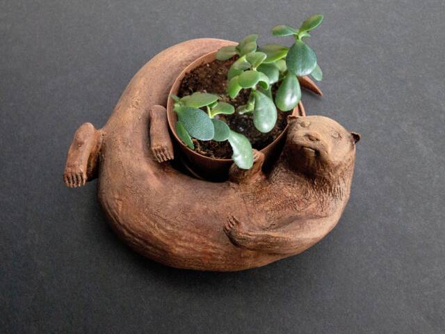 Original Otter Bowl, Flower Pot, Succulent Planter, 3D Printed, Wooden Dish - image 1