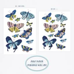 Digital Blue Butterflies Printable Art Print, Gouache Illustraton, Nursery Kids Room Illustration - thumbnail 2