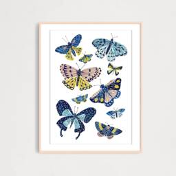 Digital Blue Butterflies Printable Art Print, Gouache Illustraton, Nursery Kids Room Illustration - thumbnail 1