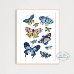 Digital Blue Butterflies Printable Art Print, Gouache Illustraton, Nursery Kids Room Illustration - thumbnail 3