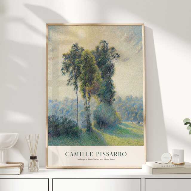 Camille Pissarro Art Print, Impressionist Landscape Wall Poster, Sunset At Saint-Charles Near Gisors, Fine Reproduction For Home Decor - image 1