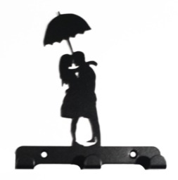 Couple Under Umbrella Silhouette Key Hook Rack - Metal Wall Art Romantic